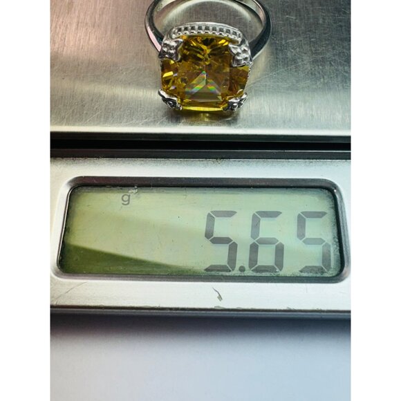 Vintage Style Yellow Cubic Zirconia Ring Sterling Silver 925 Size 6.75 Filigree - Picture 11 of 11